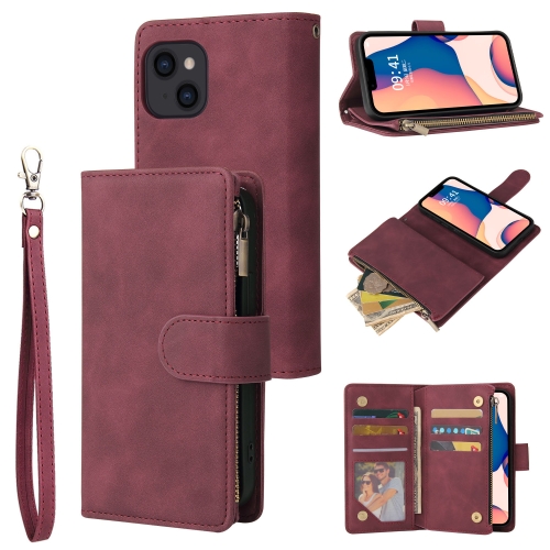 

For iPhone 14 Multifunctional Phone Leather Case with Card Slot (Wine Red)