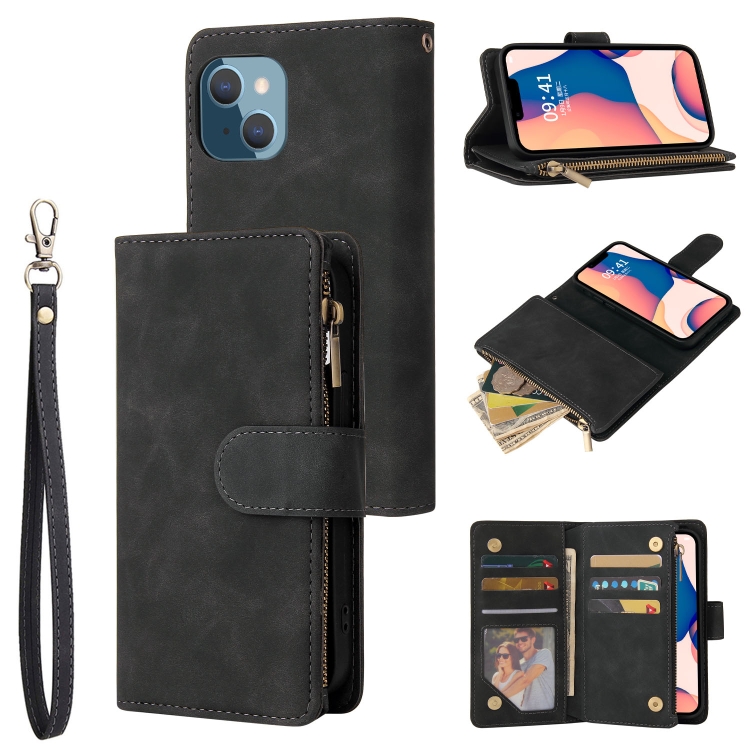 

For iPhone 14 Plus Multifunctional Phone Leather Case with Card Slot (Black)