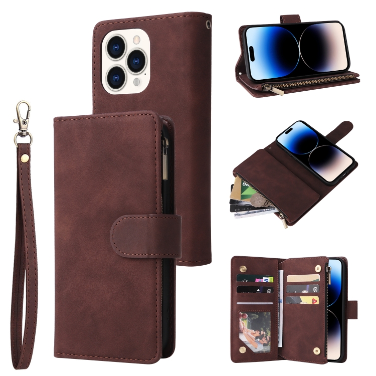 

For iPhone 14 Pro Multifunctional Phone Leather Case with Card Slot(Coffee)