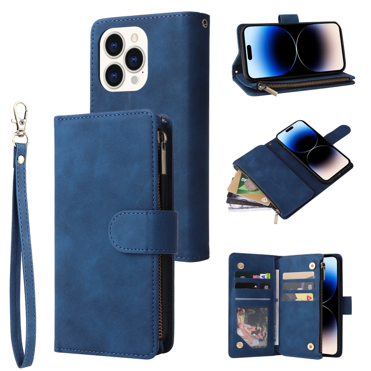 

For iPhone 14 Pro Max Multifunctional Phone Leather Case with Card Slot (Blue)