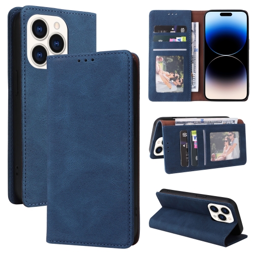 

For iPhone 14 Pro Simple Suction Closure Horizontal Flip Leather Case(Blue)