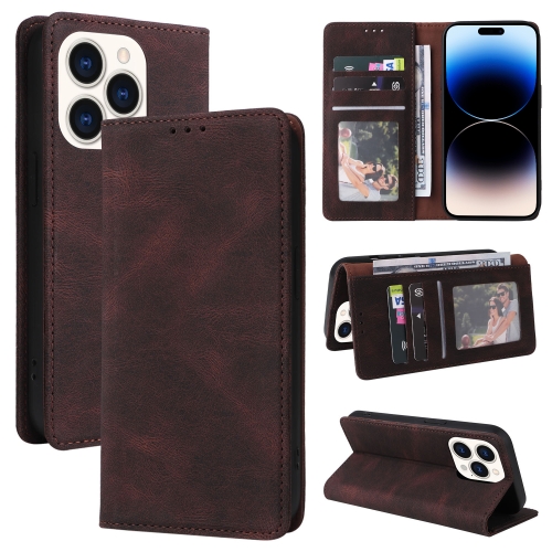 

For iPhone 14 Pro Max Simple Suction Closure Horizontal Flip Leather Case (Brown)