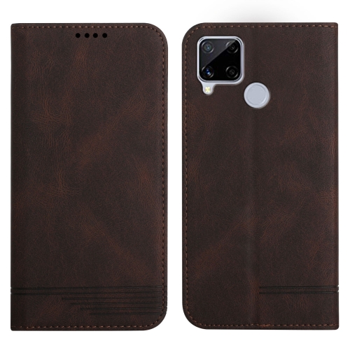 

For Realme C12 / C15 Strong Magnetic Leather Case(Brown)