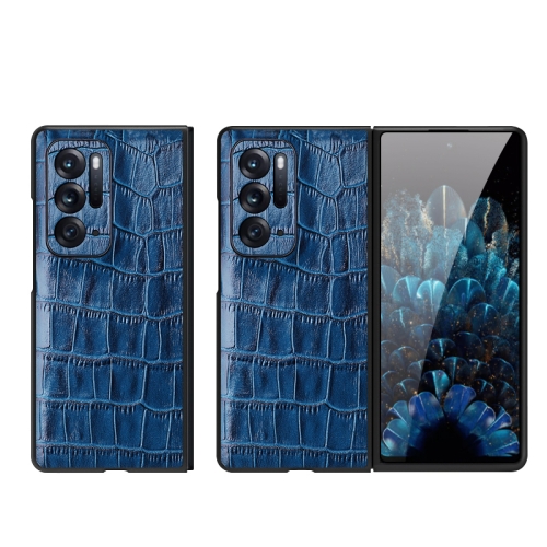 

For OPPO Find N Crocodile Texture Genuine Leather Phone Case(Blue)