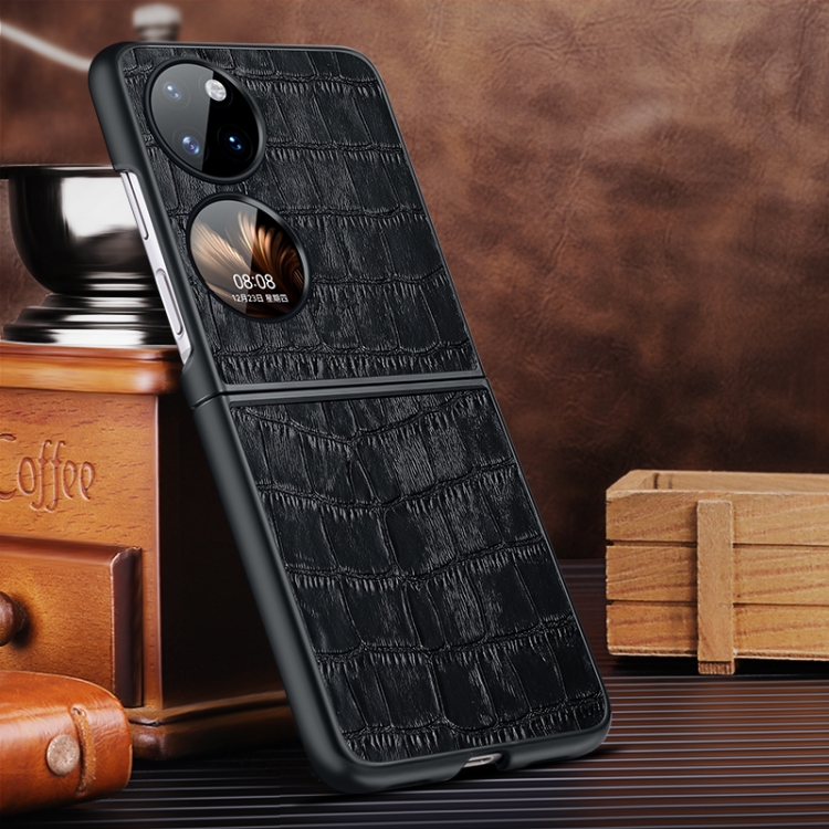 

For Huawei P50 Pocket Crocodile Texture Genuine Leather Phone Case(Black)