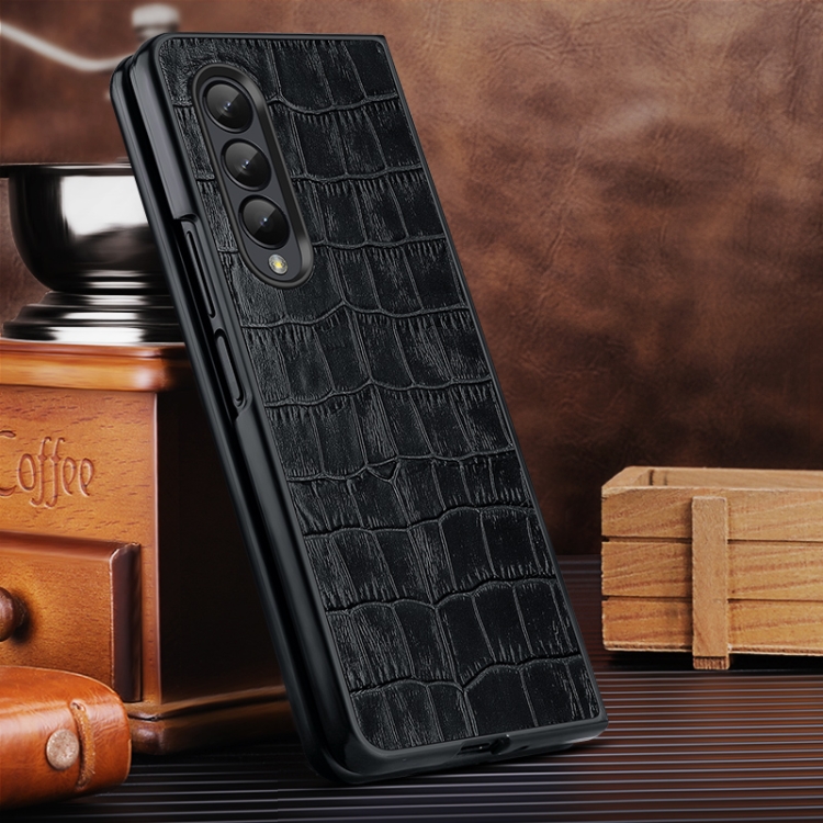 

For Samsung Galaxy Z Fold3 5G Crocodile Texture Genuine Leather Phone Case(Black)