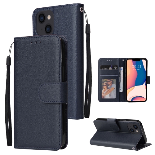 

For iPhone 14 Multifunctional Horizontal Flip Leather Case with Three Card Slot (Navy)