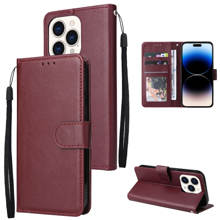 

For iPhone 14 Pro Multifunctional Horizontal Flip Leather Case with Three Card Slot(Red Wine)