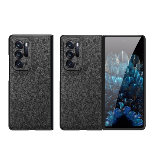 

For OPPO Find N Litchi Texture Genuine Leather Phone Case(Black)
