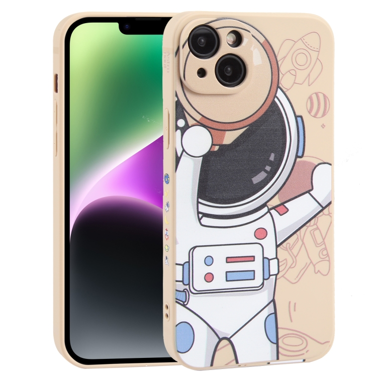 

For iPhone 14 Plus Spaceman Binoculars Phone Case(Beige)