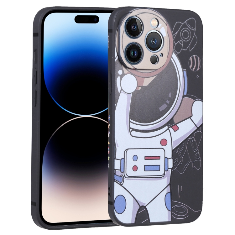 

For iPhone 14 Pro Max Spaceman Binoculars Phone Case (Black and Beige)