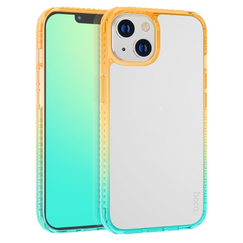 

hoco Rainbow Gradient Skin Feel Phone Case For iPhone 14 Max(Orange Green)