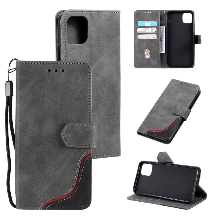 

Three-color Stitching Leather Case For iPhone 14 Pro Max(Grey)