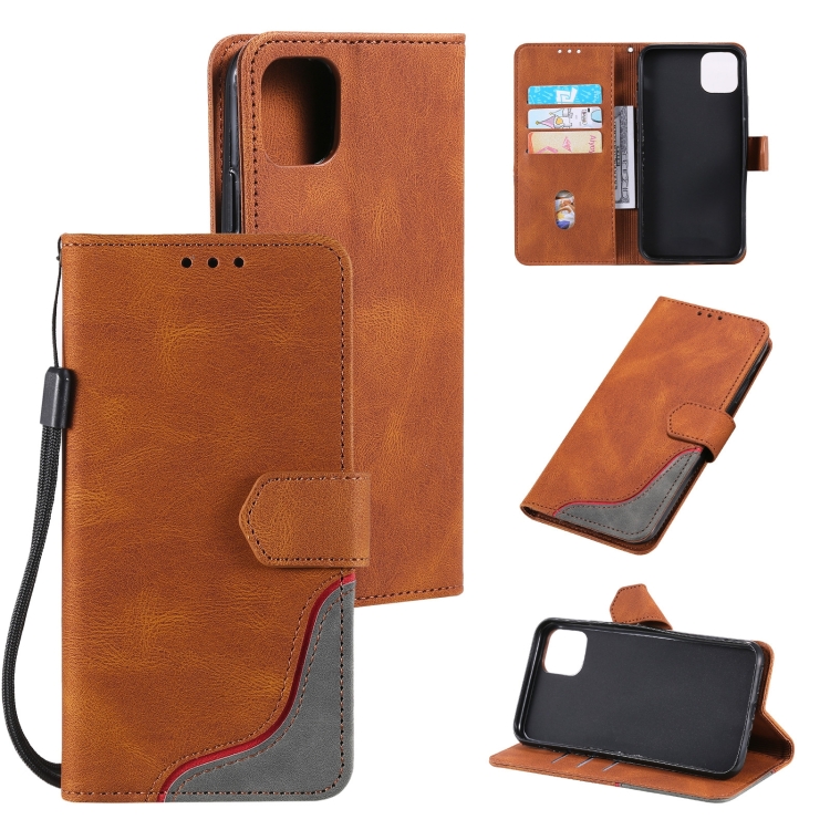 

Three-color Stitching Leather Case For iPhone 14 Pro(Brown)