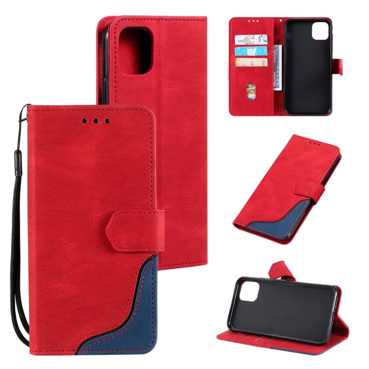 

Three-color Stitching Leather Case For iPhone 14(Red)