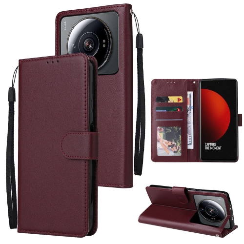 

For Xiaomi 12S Ultra 3 Card Slots Multifunctional Leather Phone Case(Wine Red)