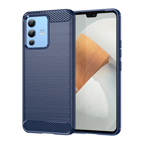 

For vivo S12 Brushed Texture Carbon Fiber TPU Phone Case(Blue)