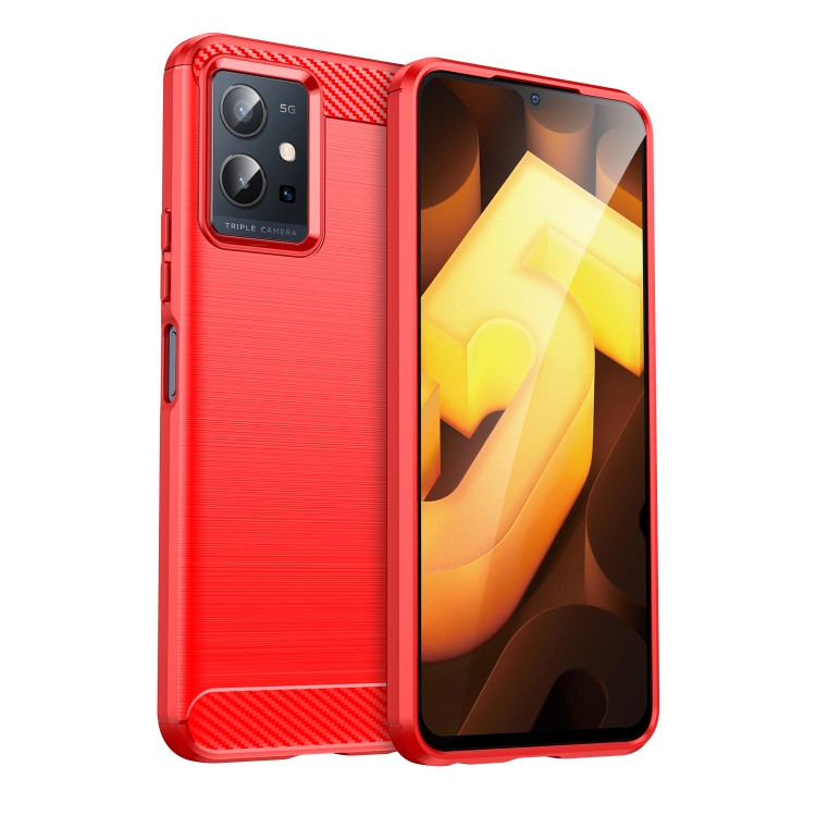 

For vivo Y55 5G Brushed Texture Carbon Fiber TPU Phone Case(Red)