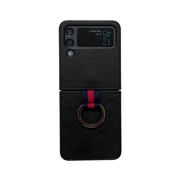 

For Samsung Galaxy Z Flip4 Two-color Litchi Texture Phone Case With Ring(Black)
