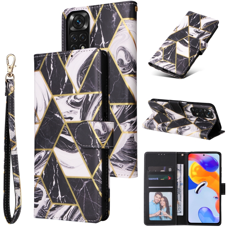 

For Xiaomi Redmi Note 11 Pro Marble Bronzing Stitching Horizontal Flip PU Leather Case(Black)