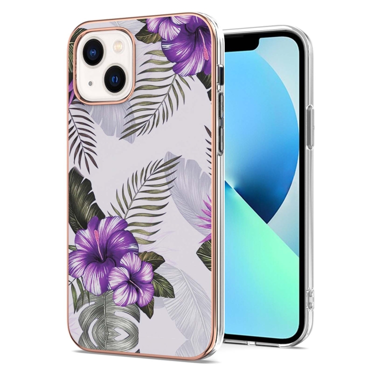 

Electroplating Pattern IMD TPU Shockproof Case For iPhone 14(Purple Flower)