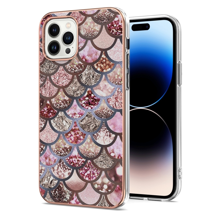 

For iPhone 14 Pro Max Electroplating Pattern IMD TPU Shockproof Case (Pink Scales)