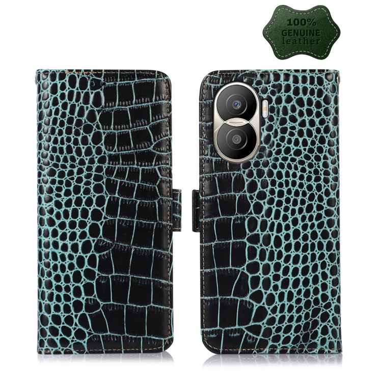 

For Honor X40i Crocodile Top Layer Cowhide Leather Phone Case(Green)