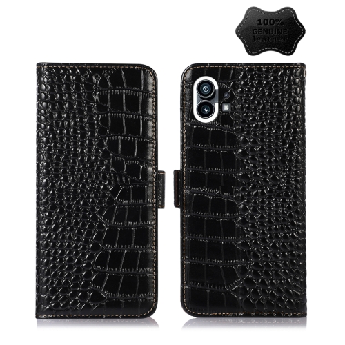 

For Nothing Phone 1 Crocodile Top Layer Cowhide Leather Phone Case(Black)
