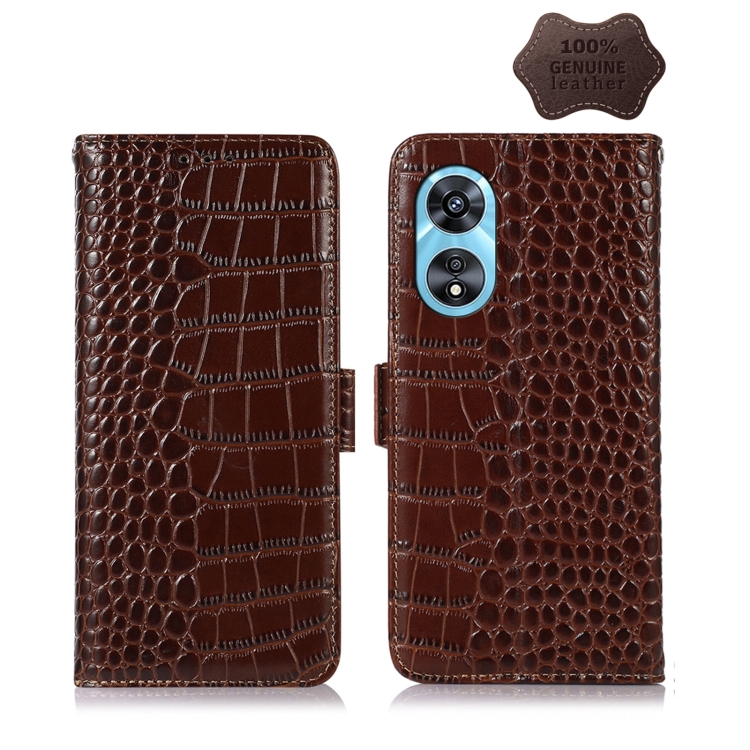 

For OPPO A97 5G Crocodile Top Layer Cowhide Leather Phone Case(Brown)