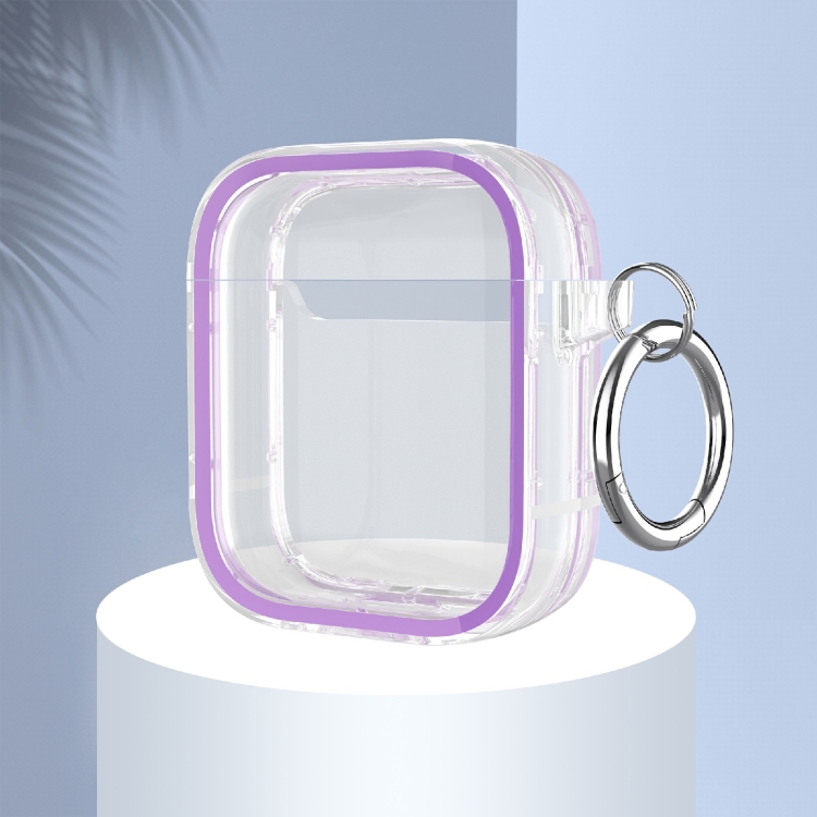 

Two-color Photo Frame PC+TPU Anti-fall Wireless Earphone Case with Hook For AirPods 1/2(Purple)