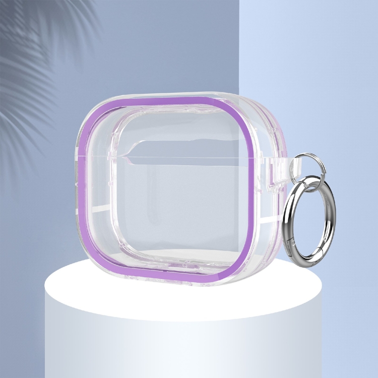 

Two-color Photo Frame PC+TPU Anti-fall Wireless Earphone Case with Hook For AirPods 3(Purple)