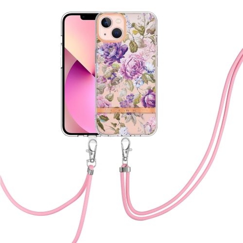 

Flowers and Plants Series IMD TPU Phone Case with Lanyard For iPhone 14 Max(Purple Peony)