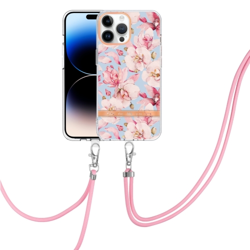 

Flowers and Plants Series IMD TPU Phone Case with Lanyard For iPhone 14 Pro Max(Pink Gardenia)