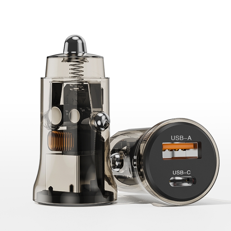 

C12P 48W USB + Type-C Dual Port Transparent Mini Car Charger(Black)