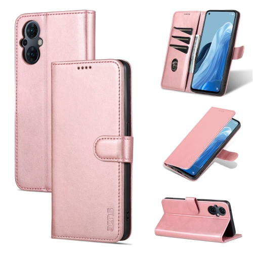 

For OPPO Reno8 Lite AZNS Skin Feel Calf Texture Flip Leather Phone Case(Rose Gold)