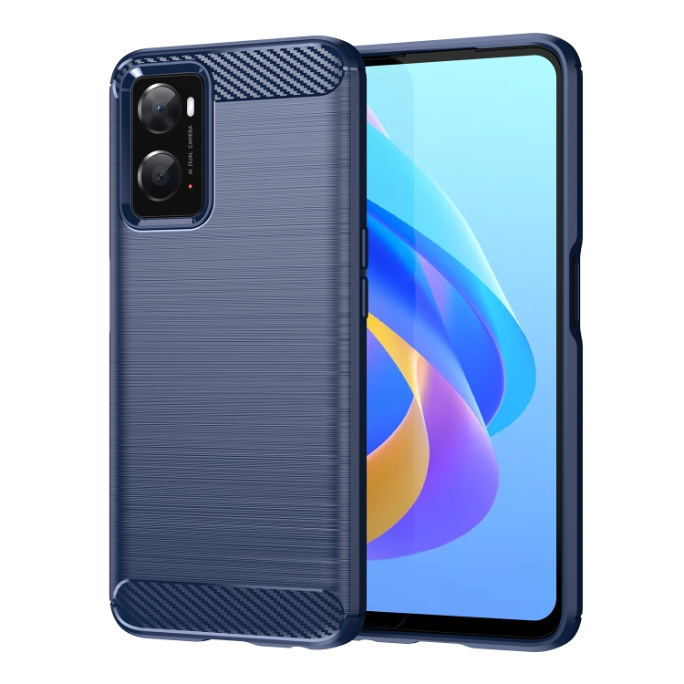 

For OPPO A96 Brushed Texture Carbon Fiber TPU Phone Case(Blue)