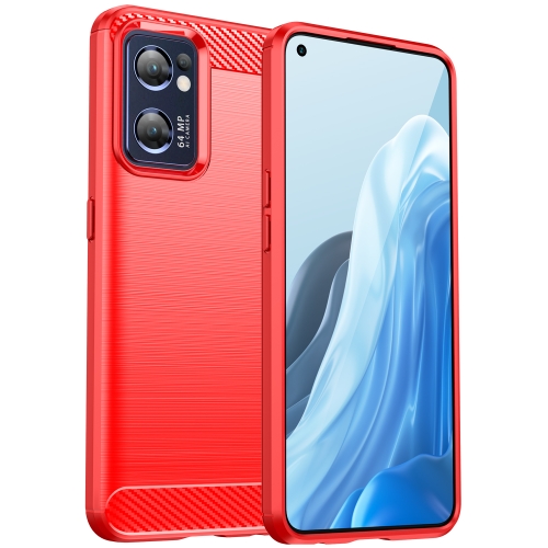 

For OPPO Reno7 5G Brushed Texture Carbon Fiber TPU Phone Case(Red)