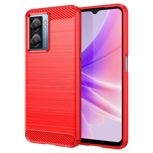 

For OPPO A57 5G Brushed Texture Carbon Fiber TPU Phone Case(Red)