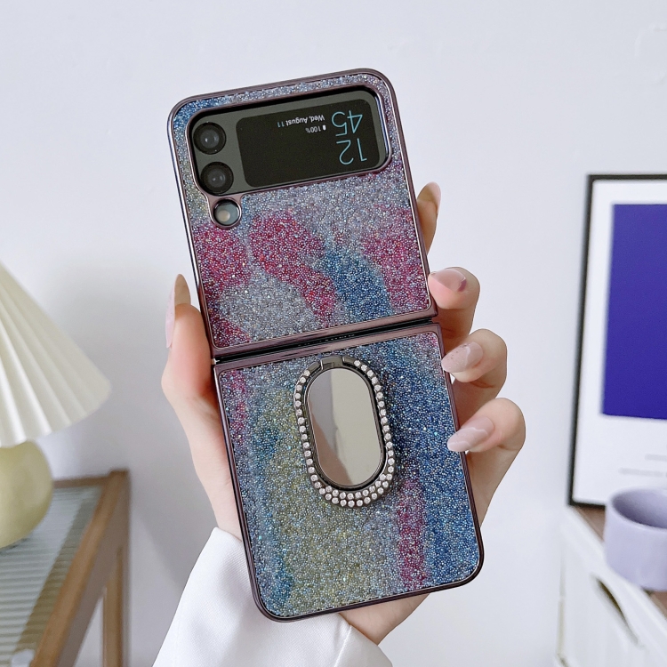

For Samsung Galaxy Z Flip4 5G Shinning Diamond Ring Holder Phone Case(Blue Purple)