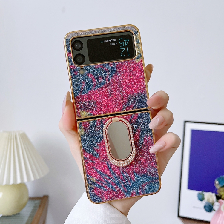

For Samsung Galaxy Z Flip4 5G Shinning Diamond Ring Holder Phone Case(Red Blue)