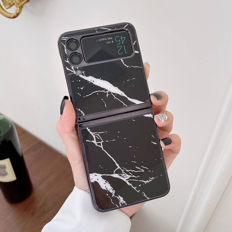 

For Samsung Galaxy Z Flip3 5G Electroplated Marble Pattern Phone Case(Black)