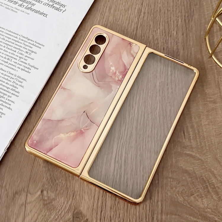 

For Samsung Galaxy Z Fold3 5G Electroplated Marble Pattern Phone Case(Pink)