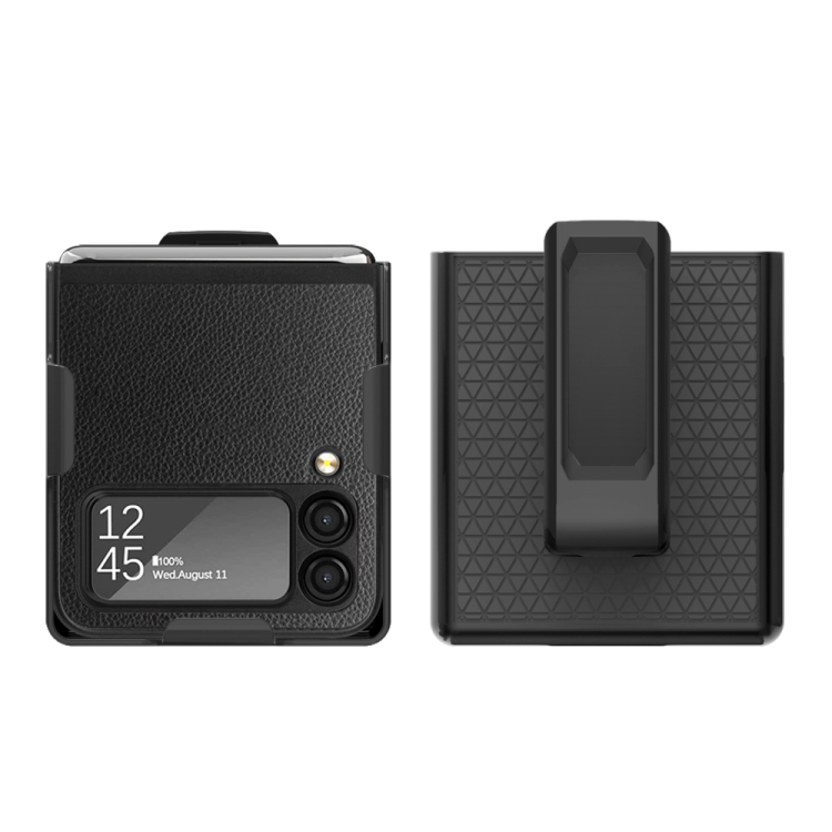 

For Samsung Galaxy Z Flip4 5G Litchi Texture PC Phone Case with Back Clip(Black)