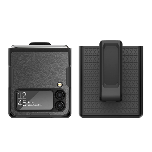 

For Samsung Galaxy Z Flip4 5G Litchi Texture PC Phone Case with Back Clip(Grey)