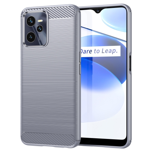 For Realme C35 Brushed Texture Carbon Fiber TPU Phone Case(Grey)