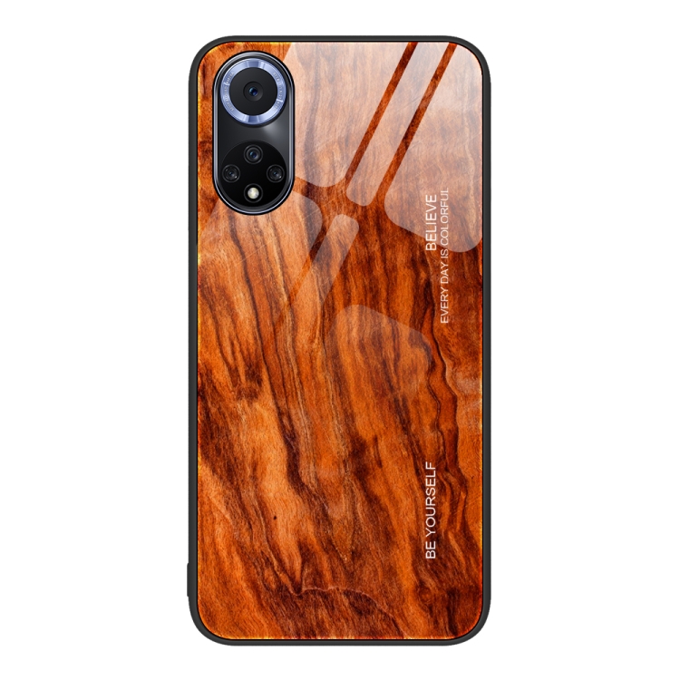 

For Huawei nova 9 Wood Grain Glass Protective Case(Light Brown)