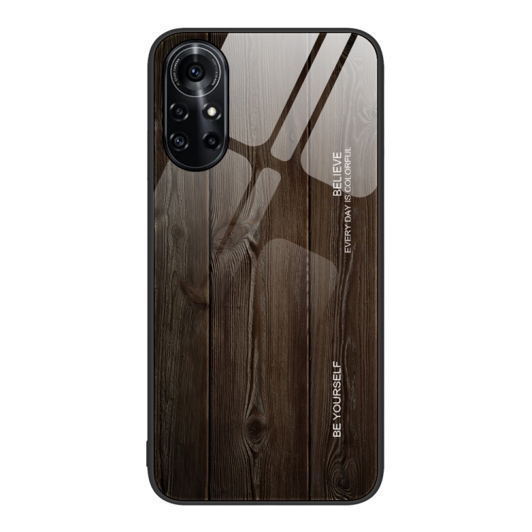 

For Huawei nova 8 Pro 5G Wood Grain Glass Protective Case(Black)