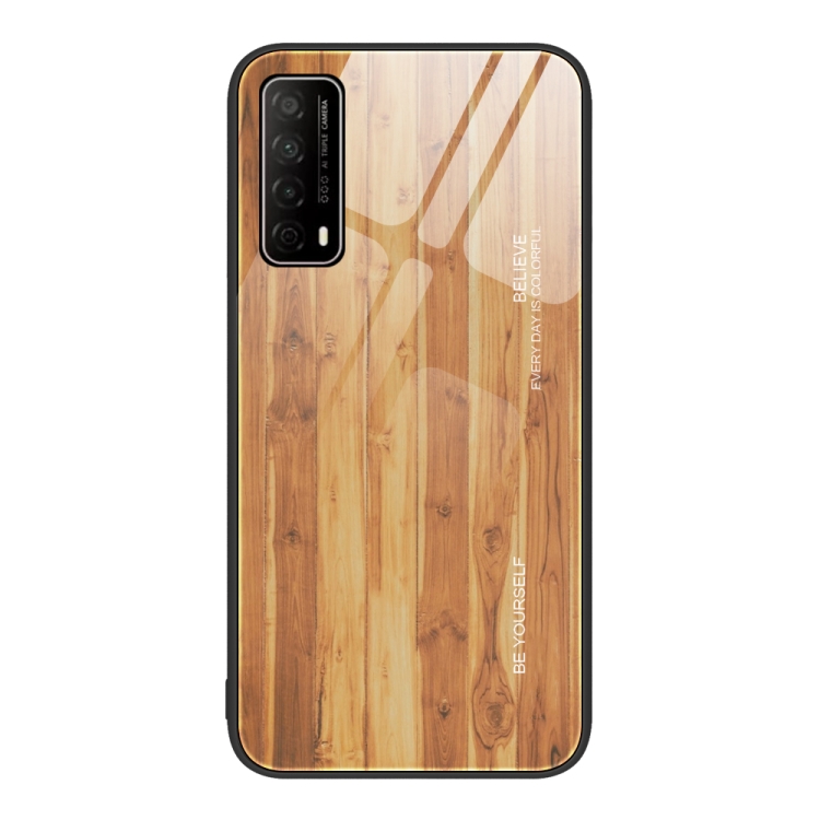 

For Huawei Enjoy 20 SE Wood Grain Glass Protective Case(Yellow)