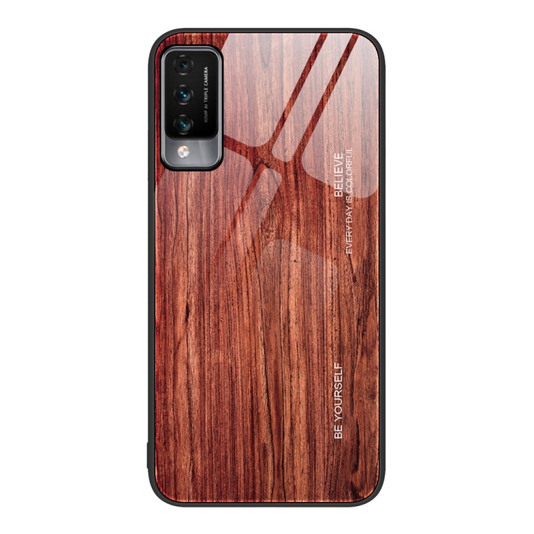 

For Huawei Maimang 10 Wood Grain Glass Protective Case(Coffee)