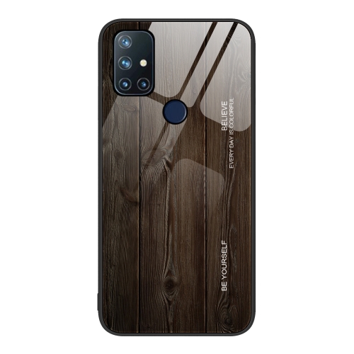 

For OnePlus Nord N10 5G Wood Grain Glass Protective Case(Black)